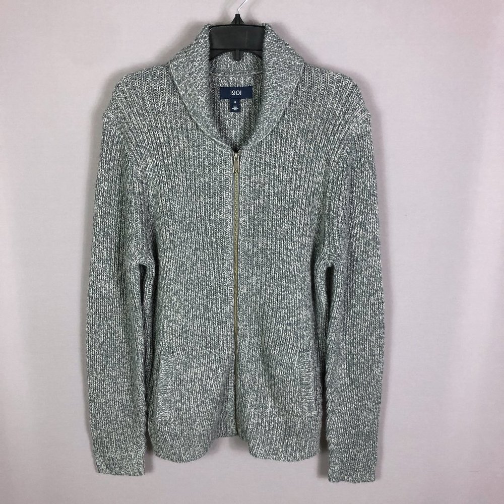 1901 Mens Gray Heavy Knit Collar Zip Up Sweater Size Medium